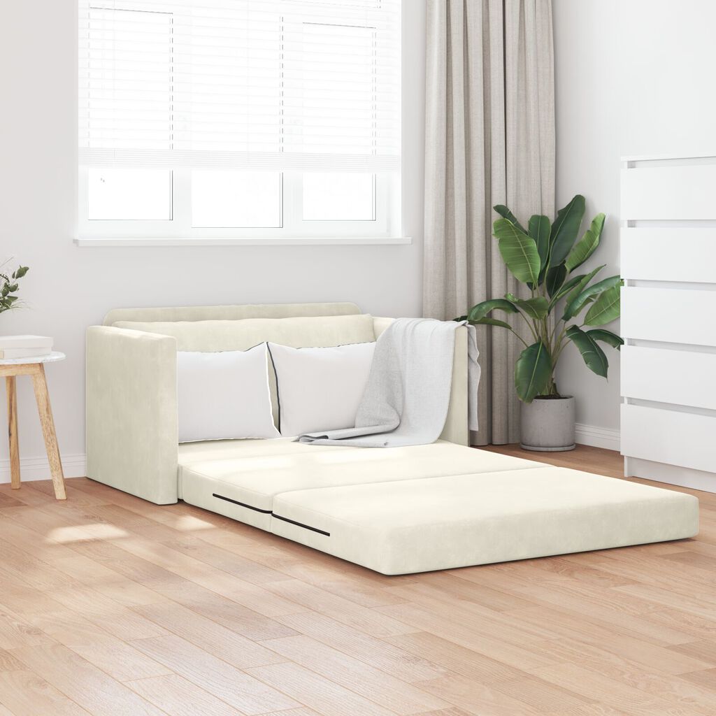 vidaXL Καναπές Κρεβάτι 2-σε-1 Κρεμ 124x204x61 εκ Βελούδο