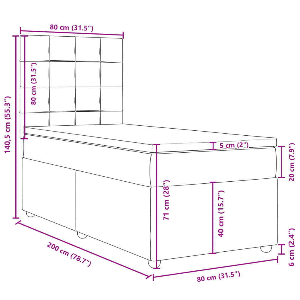 vidaXL Κρεβάτι Boxspring με Στρώμα Μπλε 80x200 εκ. Υφασμάτινο