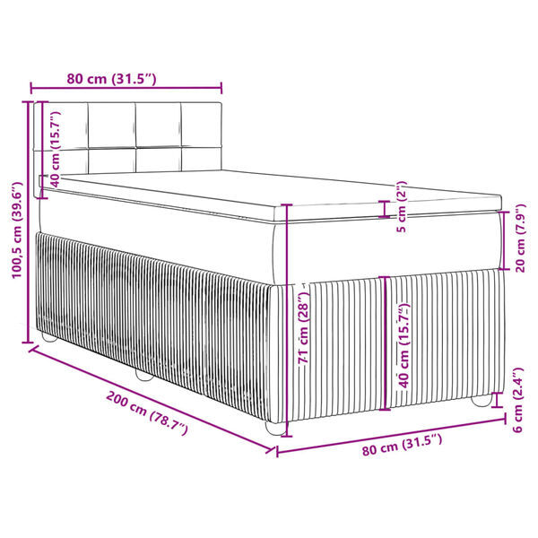 vidaXL Κρεβάτι Boxspring με Στρώμα Σκούρο Γκρι 80x200 εκ. Υφασμάτινο