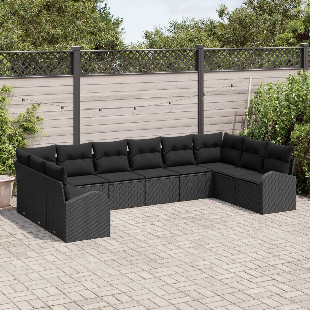 vidaXL Σετ Καναπέ Κήπου 10 pcs Μαύρο Πολυ rattan, βαμμένο ατσάλι