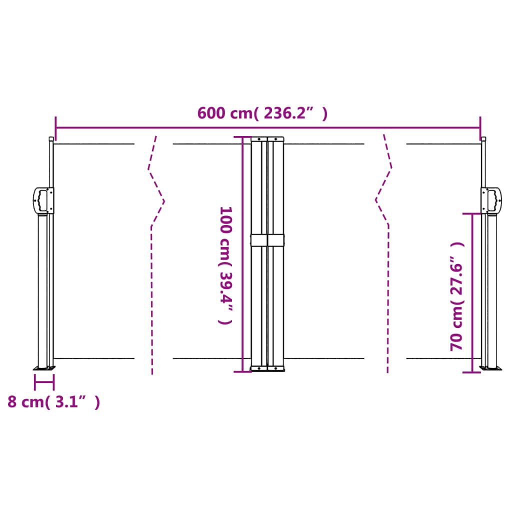 vidaXL Σκίαστρο Πλαϊνό Συρόμενο Μαύρο 100 x 600 εκ.