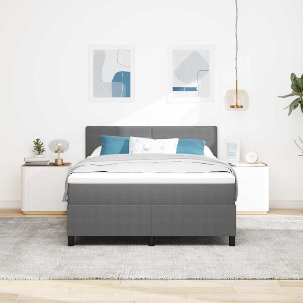 vidaXL Κρεβάτι με Βάση και Στρώμα & Φως LED Γκρι 140x200 cm Ύφασμα Κορδούρα