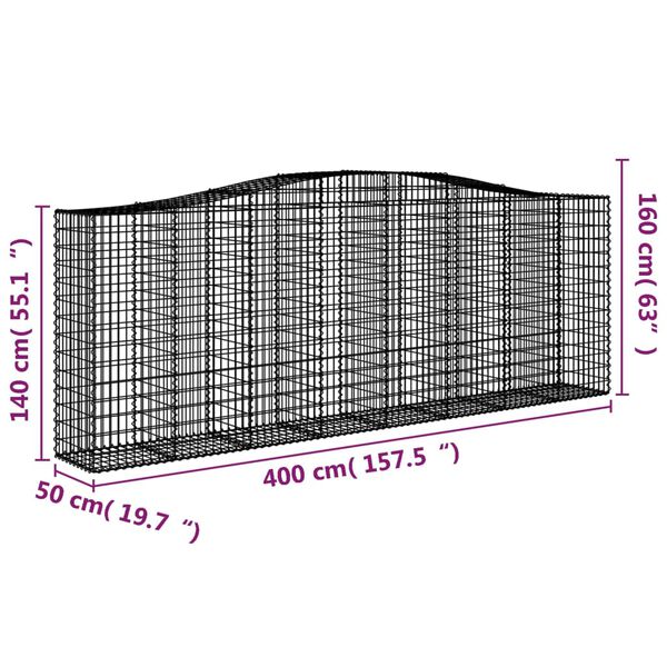 vidaXL Συρματοκιβώτια Τοξωτά 15 τεμ. 400x50x140/160 εκ. Γαλβαν. Ατσάλι