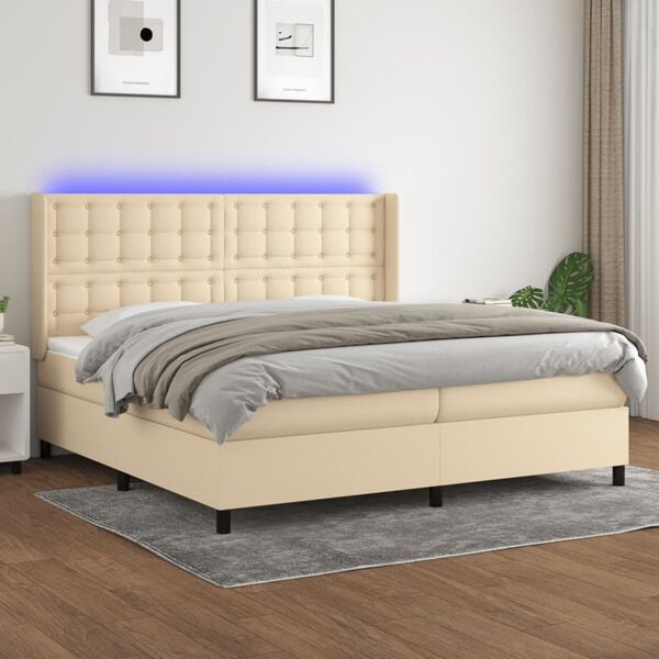 vidaXL &Kappa;&rho;&epsilon;&beta;ά&tau;&iota; Boxspring &mu;&epsilon; &Sigma;&tau;&rho;ώ&mu;&alpha; & LED &Kappa;&rho;&epsilon;&mu; 200x200 &epsilon;&kappa;. &Upsilon;&phi;&alpha;&sigma;&mu;ά&tau;&iota;&nu;&omicron;
