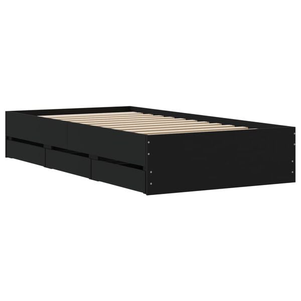 vidaXL Πλαίσιο Κρεβατιού με Συρτάρια Μαύρο 100x200 εκ Επεξεργ. Ξύλο
