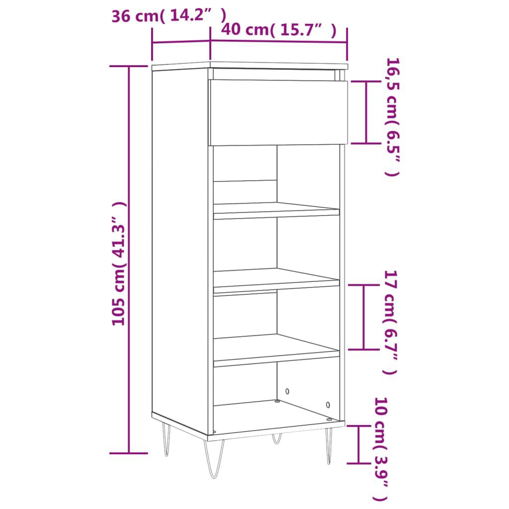 vidaXL Παπουτσοθήκη Γκρι Σκυροδέματος 40x36x105 εκ. Επεξεργασμένο Ξύλο