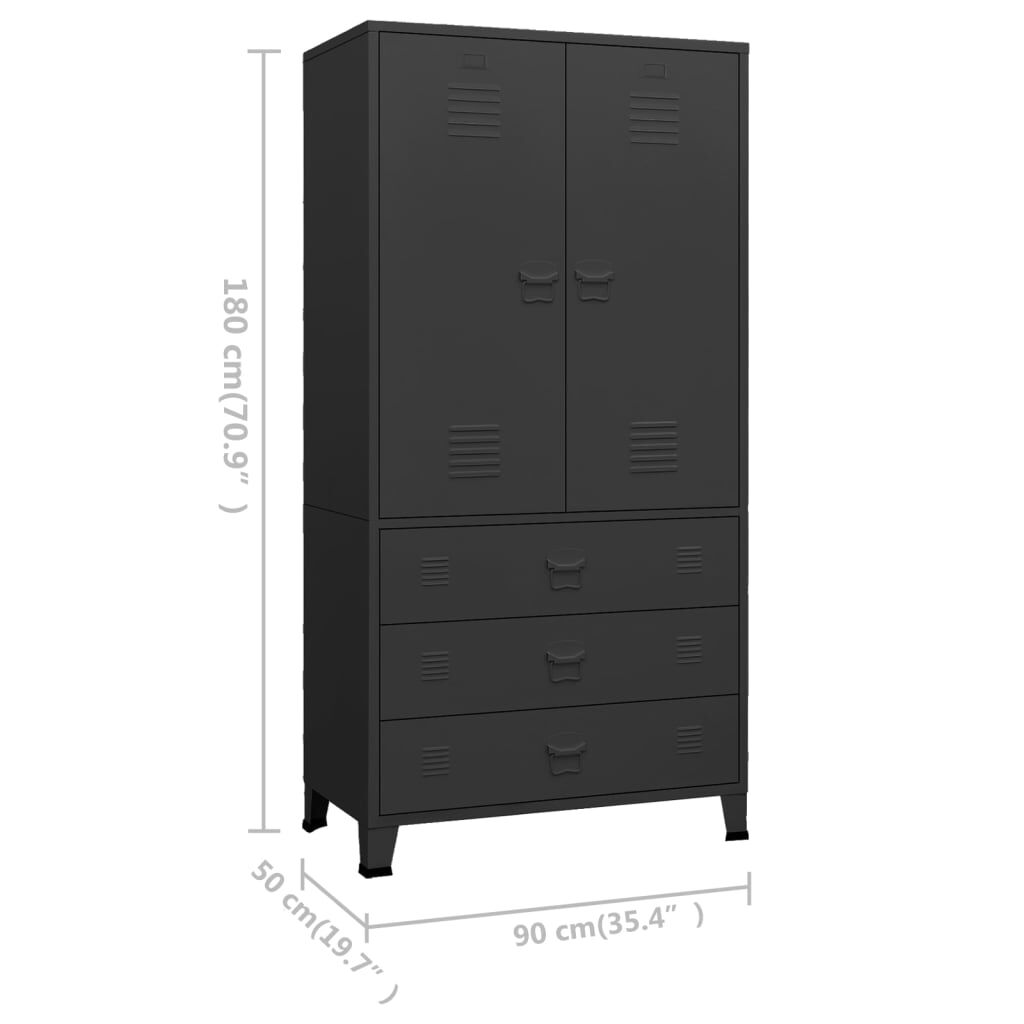 vidaXL Ντουλάπα Βιομηχανική Μαύρη 90 x 50 x 180 εκ. Μεταλλική