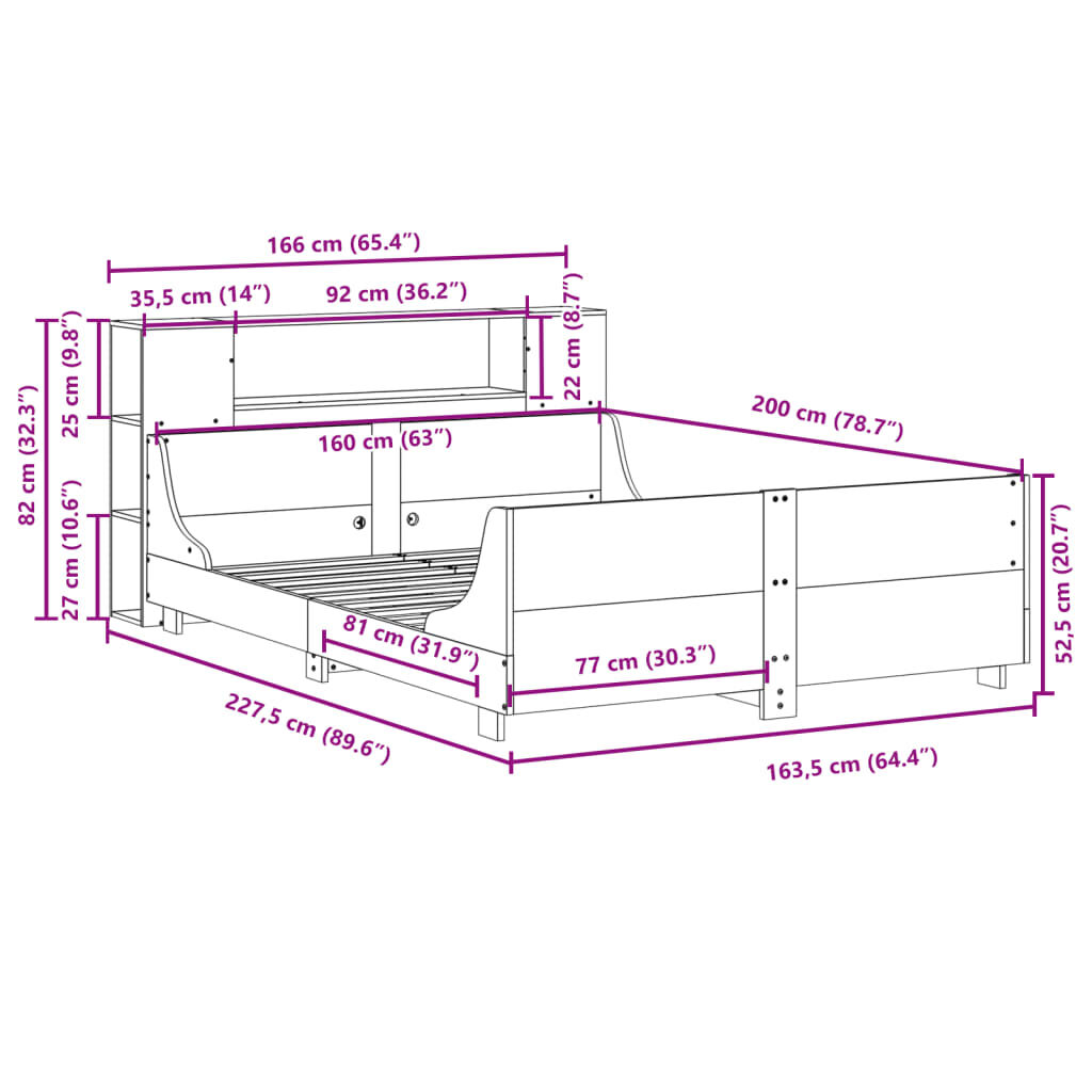 vidaXL Σκελετός Κρεβ. Χωρίς Στρώμα Λευκό 160x200 εκ Μασίφ Πεύκο
