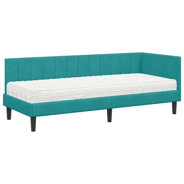 vidaXL Κρεβάτι Γωνίας με στρώμα Τιρκουάζ 80 x 200 cm Βελούδο
