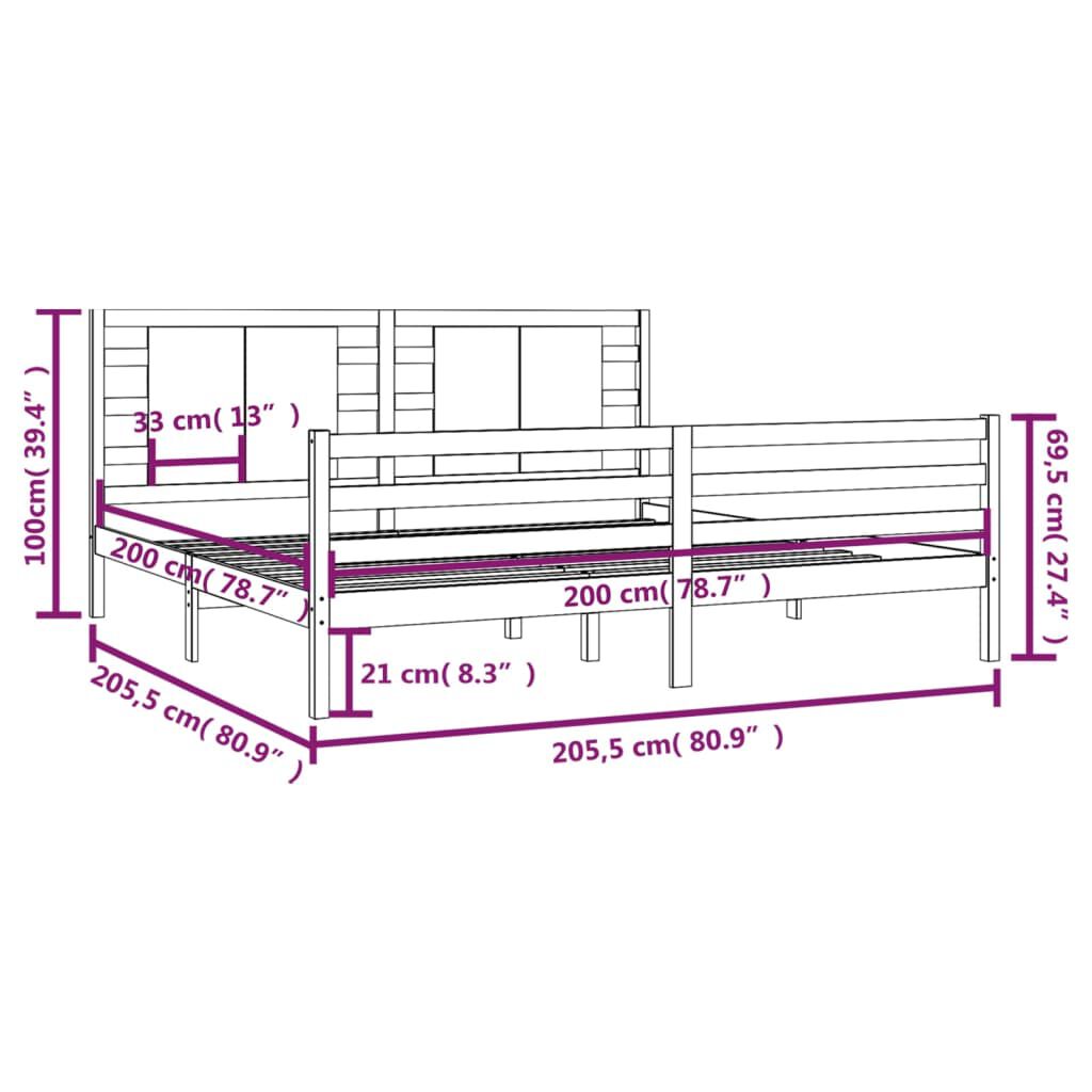 vidaXL Πλαίσιο Κρεβατιού Καφέ Μελί 200 x 200 εκ. από Μασίφ Ξύλο Πεύκου