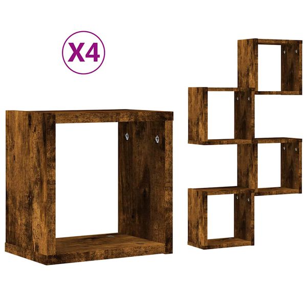 vidaXL Ράφια Τοίχου 4 pcs Καφέ 26 x 15 x 26 cm Επεξεργασμένο ξύλο