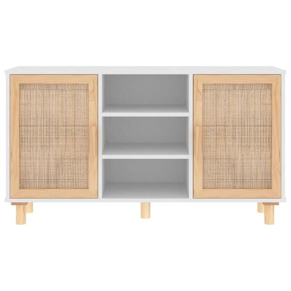 vidaXL Μπουφές Λευκός 105 x 30 x 60 εκ. Μασίφ Πεύκο & Φυσικό Ρατάν