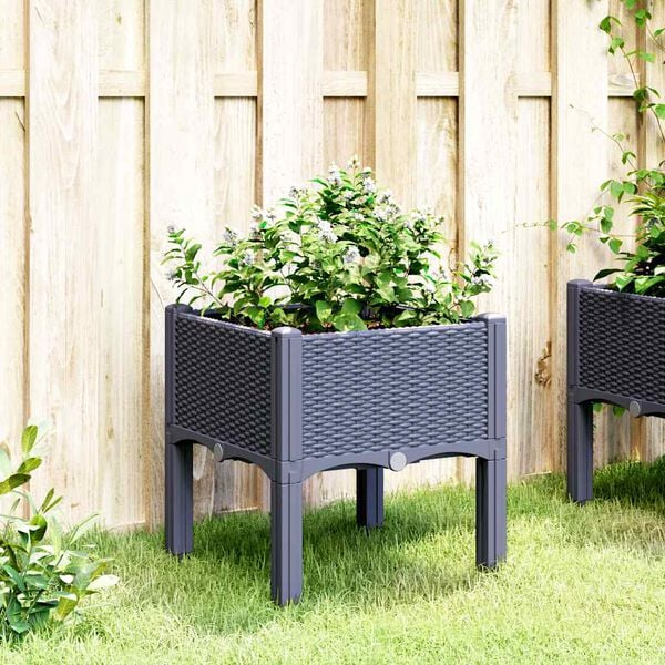 vidaXL Ζαρντινιέρα Κήπου με Πόδια Μπλε Γκρι 40x40x42 εκ. από Πολυπροπυλένιο