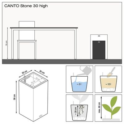 LECHUZA Ζαρντινιέρα CANTO Stone 30 High ALL-IN-ONE Γκρι Πέτρας
