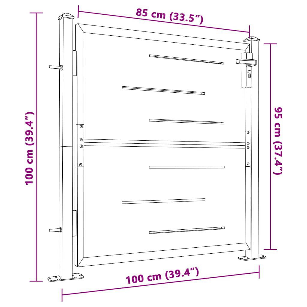 vidaXL Πόρτα Περίφραξης Κήπου 100 x 100 εκ. από Ανοξείδωτο Ατσάλι