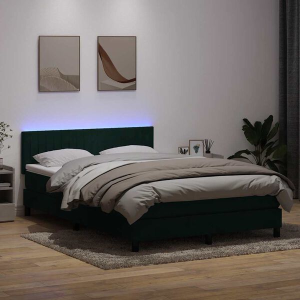 vidaXL &Kappa;&rho;&epsilon;&beta;ά&tau;&iota; Boxspring &mu;&epsilon; &Sigma;&tau;&rho;ώ&mu;&alpha; & LED &sigma;&kappa;&omicron;ύ&rho;&omicron; &pi;&rho;ά&sigma;&iota;&nu;&omicron; 160x220cm &Beta;&epsilon;&lambda;&omicron;ύ&delta;&iota;&nu;&omicron;