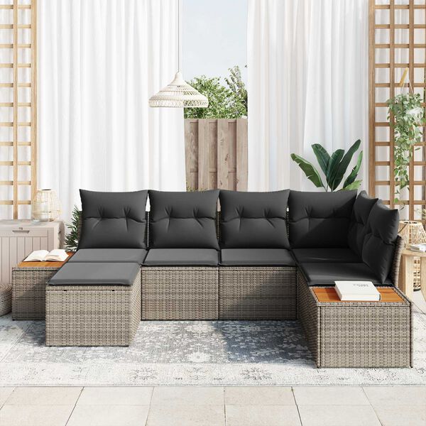 vidaXL Σετ Καναπέ Κήπου με μαξιλάρι 6 pcs Γκρι Πολυ ράταν
