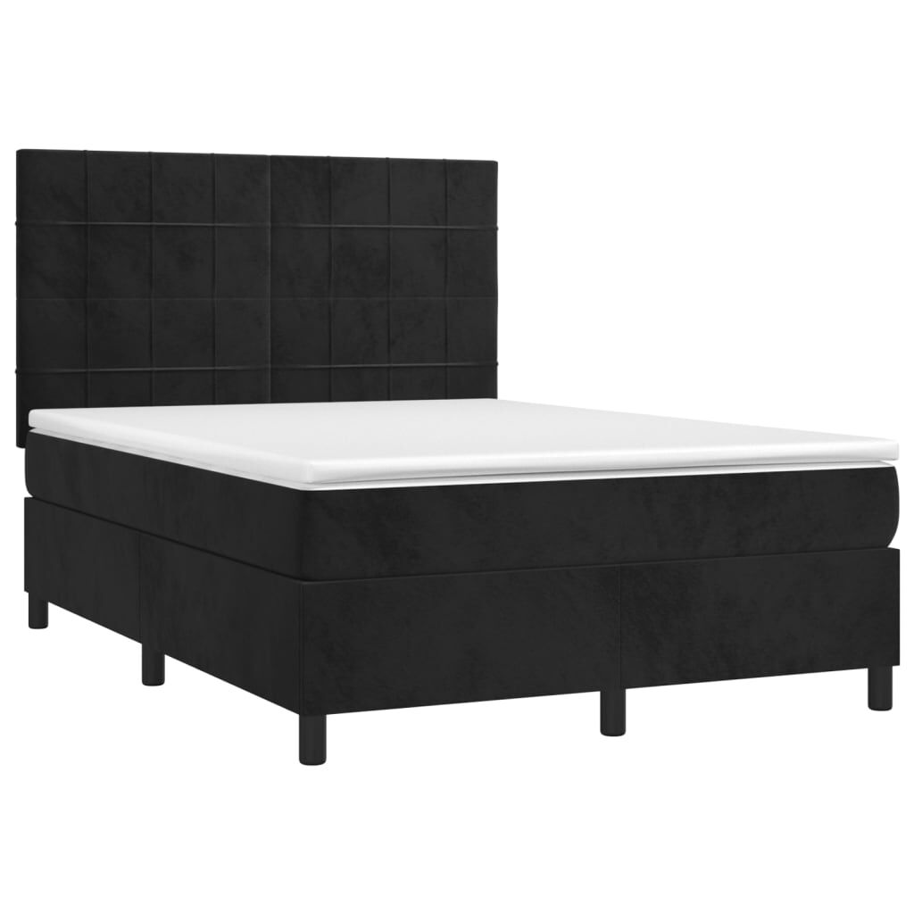 vidaXL Κρεβάτι Boxspring με Στρώμα & LED Μαύρο 140x190 εκ. Βελούδινο