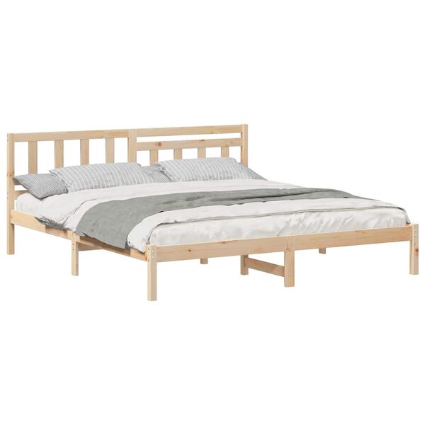 vidaXL Σκελετός Κρεβατιού Καφέ 200 x 200 cm Μασίφ ξύλο πεύκου