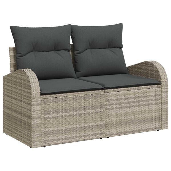 vidaXL Σετ Καναπέ Κήπου με μαξιλάρι 7 pcs Ανοιχτό γκρι Πολυ ράταν