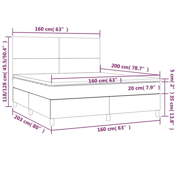 vidaXL Κρεβάτι Boxspring με Στρώμα & LED Σκ.Καφέ 160x200εκ. Υφασμάτινο