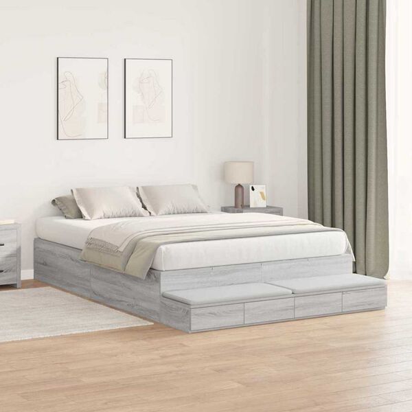 vidaXL Κρεβάτι με αποθηκευτικό χώρο Γκρι sonoma 226.5 x 140 x 31.5 εκ.