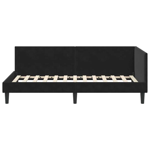 vidaXL Κρεβάτι Γωνίας Μαύρο 90 x 190 cm Βελούδο και Εργοστασιακό ξύλο