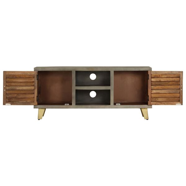 vidaXL Έπιπλο Τηλεόρασης Γκρι Με Ορείχαλκο 110x30x48 εκ. Μασίφ Μάνγκο