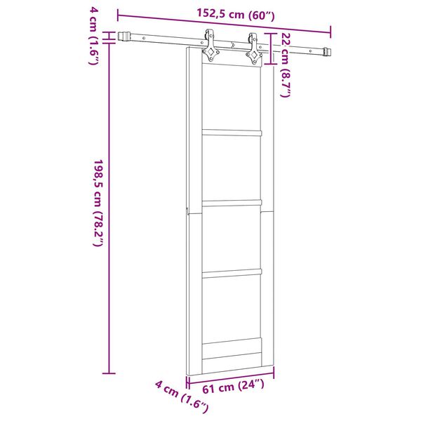 vidaXL Σετ Συρόμενης Πόρτας Φυσικό και μαύρο 61 x 198.5 εκ.