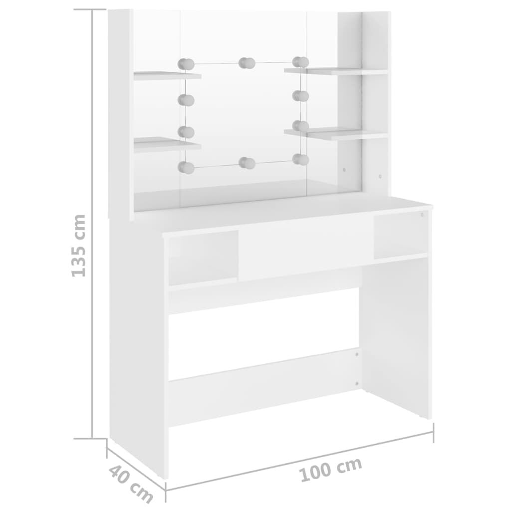 vidaXL Έπιπλο Μακιγιάζ με Φωτισμό LED Λευκό 100 x 40 x 135 εκ. από MDF