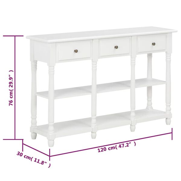 vidaXL Τραπέζι Κονσόλα Λευκό 120 x 30 x 76 εκ. από MDF
