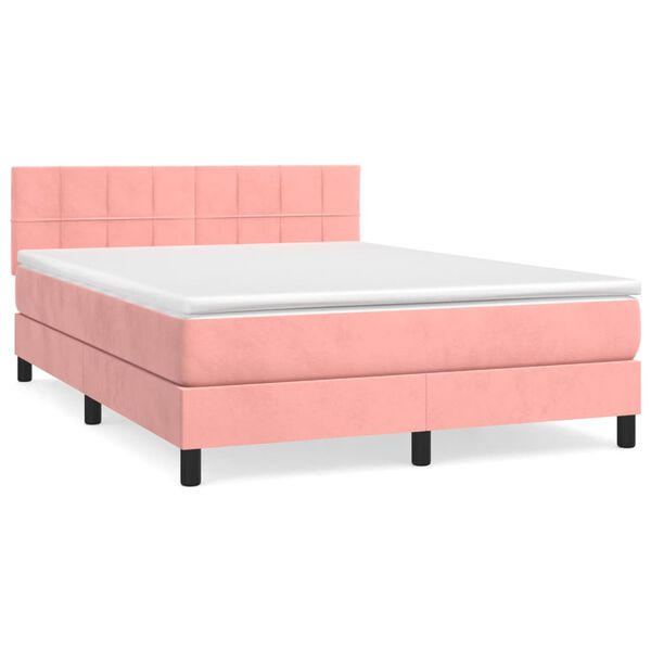vidaXL Κρεβάτι Boxspring με Στρώμα Ροζ 140x200 εκ. Βελούδινο