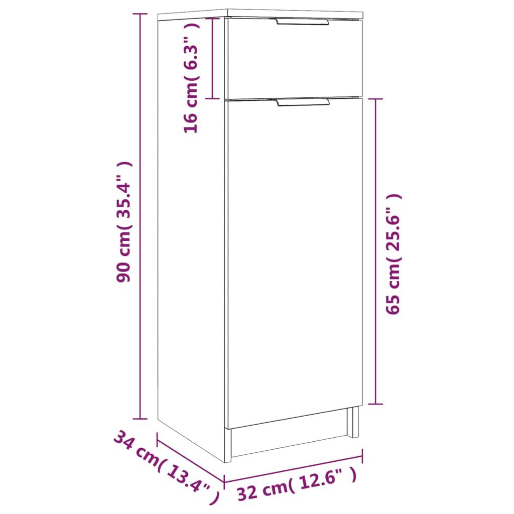 vidaXL Ντουλάπι Μπάνιου Γυαλιστερό Λευκό 32x34x90 εκ. Επεξεργ. Ξύλο