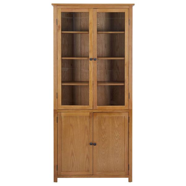 vidaXL Βιβλιοθήκη με 4 Πόρτες 90x35x200 εκ. Μασίφ Ξύλο Δρυός και Γυαλί