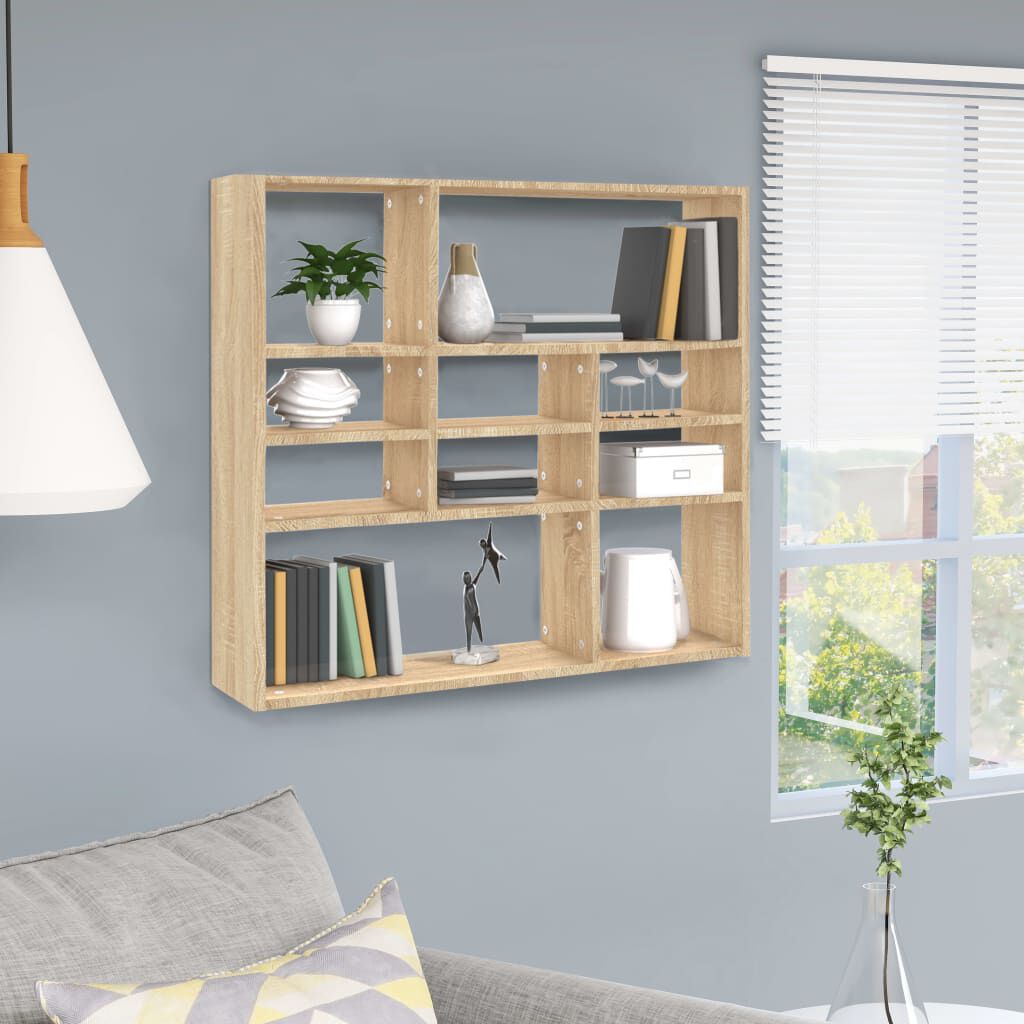 vidaXL Ραφιέρα Τοίχου Sonoma Δρυς 90 x 16 x 78 εκ. από Επεξ. Ξύλο