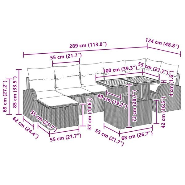 vidaXL Σετ Καναπέ Κήπου με μαξιλάρι 8 pcs Γκρι Πολυ ράταν