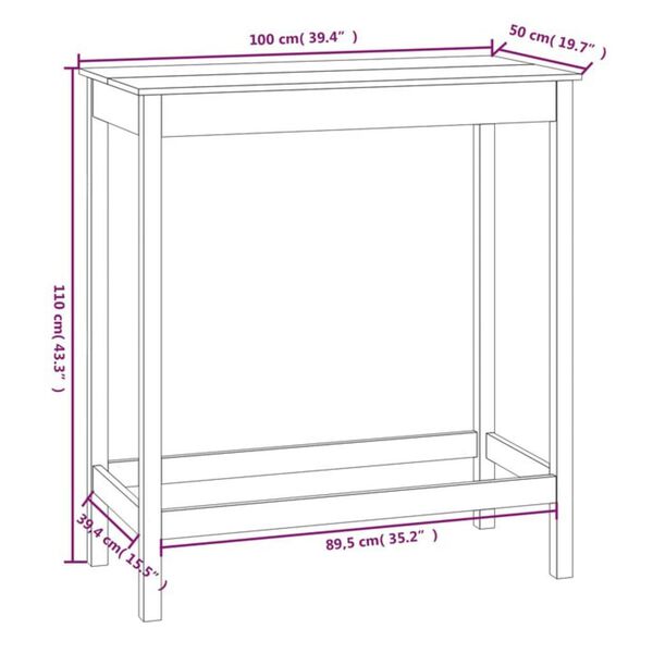 vidaXL Τραπέζι Μπαρ Λευκό 100 x 50 x 110 εκ. από Μασίφ Ξύλο Πεύκου