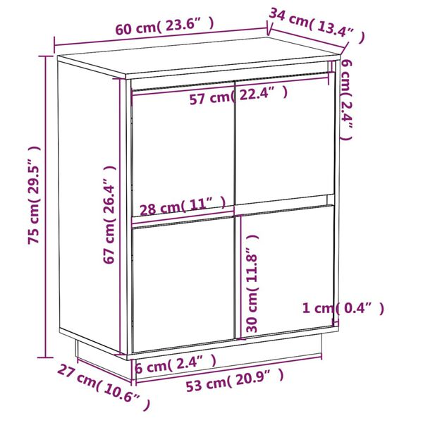 vidaXL Ντουλάπι 60 x 34 x 75 εκ. από Μασίφ Ξύλο Πεύκου