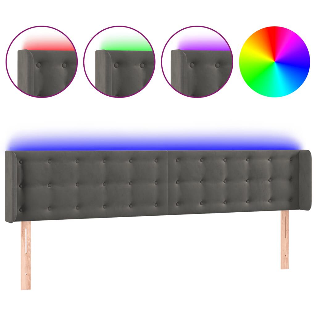 vidaXL Κεφαλάρι Κρεβατιού LED Σκούρο Γκρι 203x16x78/88 εκ. Βελούδινο