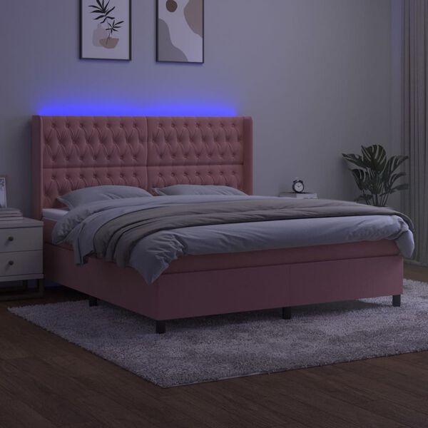 vidaXL &Kappa;&rho;&epsilon;&beta;ά&tau;&iota; Boxspring &mu;&epsilon; &Sigma;&tau;&rho;ώ&mu;&alpha; & LED &Rho;&omicron;&zeta; 160x200 &epsilon;&kappa;. &Beta;&epsilon;&lambda;&omicron;ύ&delta;&iota;&nu;&omicron;