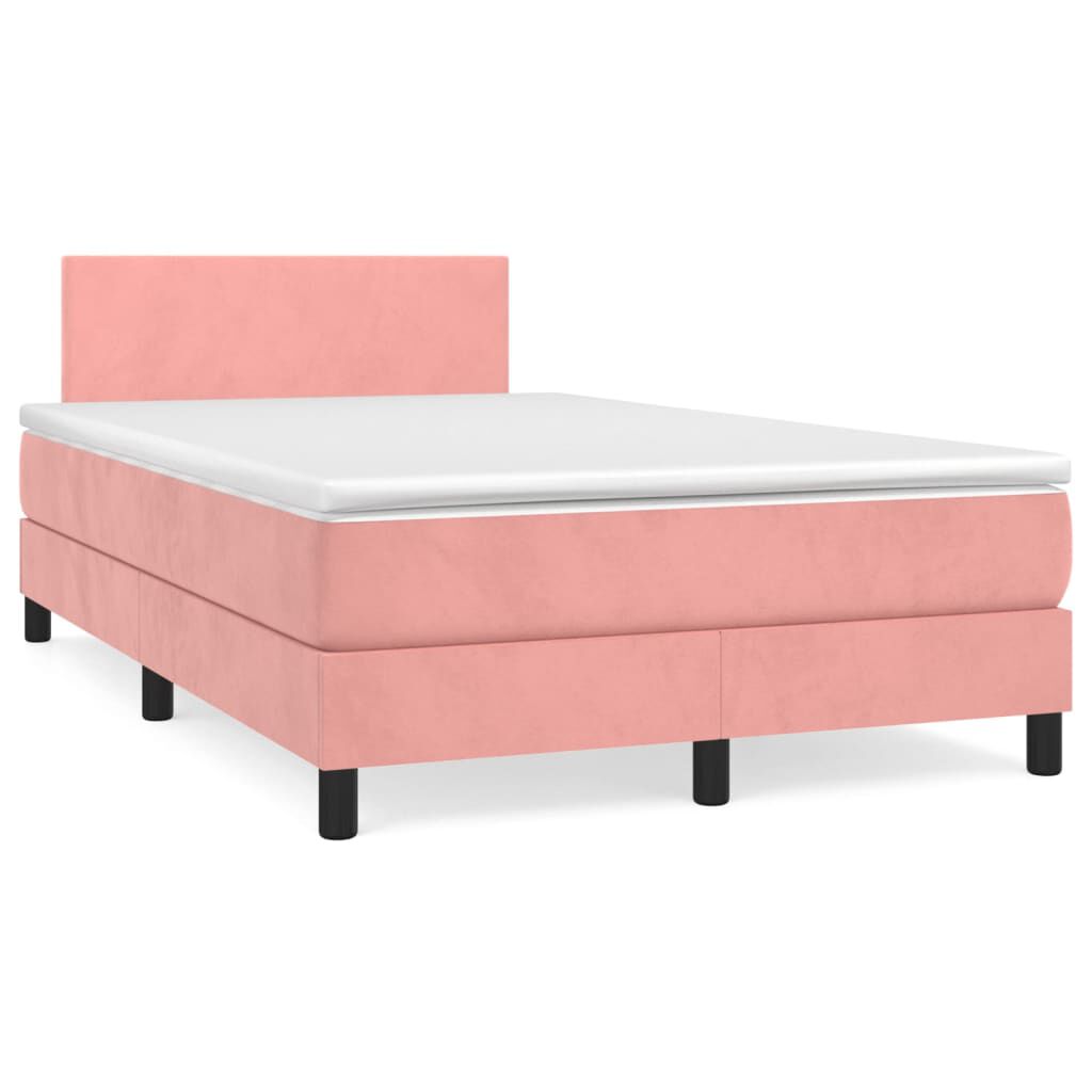 vidaXL Κρεβάτι Boxspring με Στρώμα Ροζ 120x200 εκ. Βελούδινο
