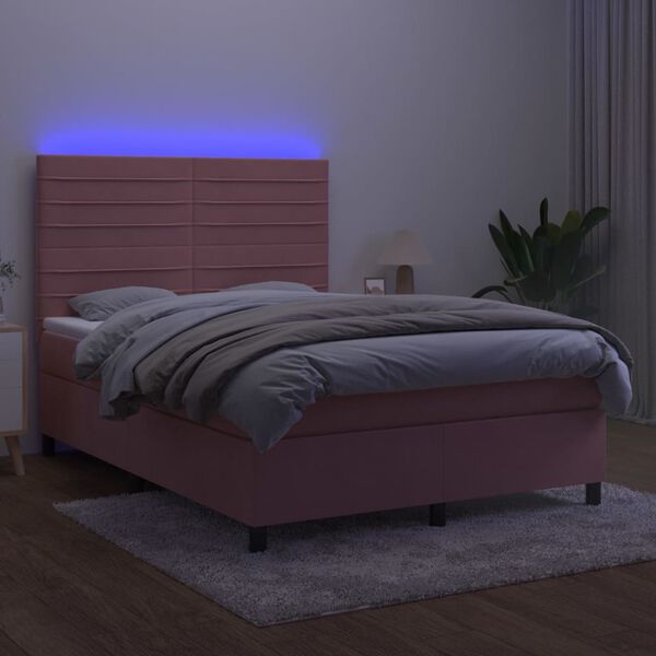 vidaXL &Kappa;&rho;&epsilon;&beta;ά&tau;&iota; Boxspring &mu;&epsilon; &Sigma;&tau;&rho;ώ&mu;&alpha; & LED &Rho;&omicron;&zeta; 140x200 &epsilon;&kappa;. &Beta;&epsilon;&lambda;&omicron;ύ&delta;&iota;&nu;&omicron;