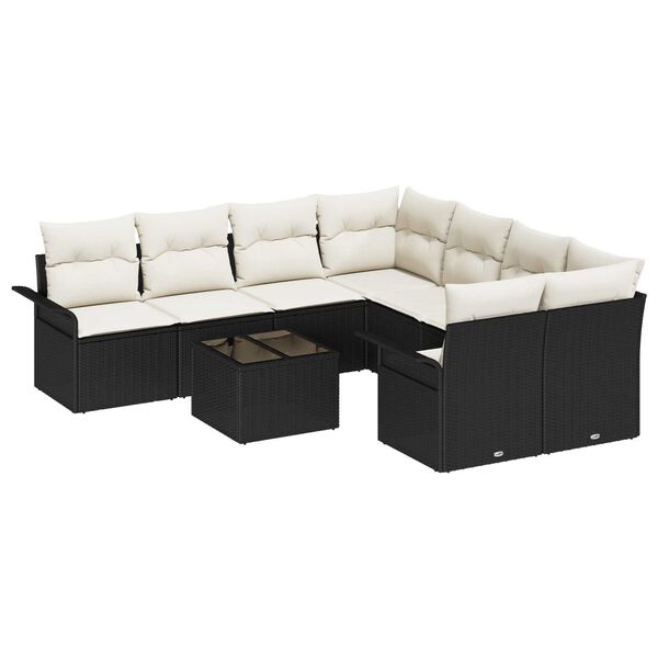 vidaXL Σετ Καναπέ Κήπου 9 pcs Μαύρο και Κρέμα 55 x 55 x 37 εκ