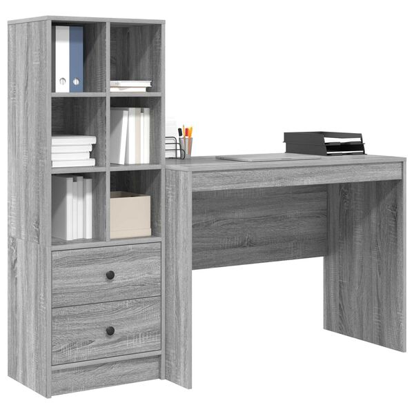 vidaXL Γραφείο με αποθηκευτικό χώρο με συρτάρι 2 pcs Γκρι sonoma