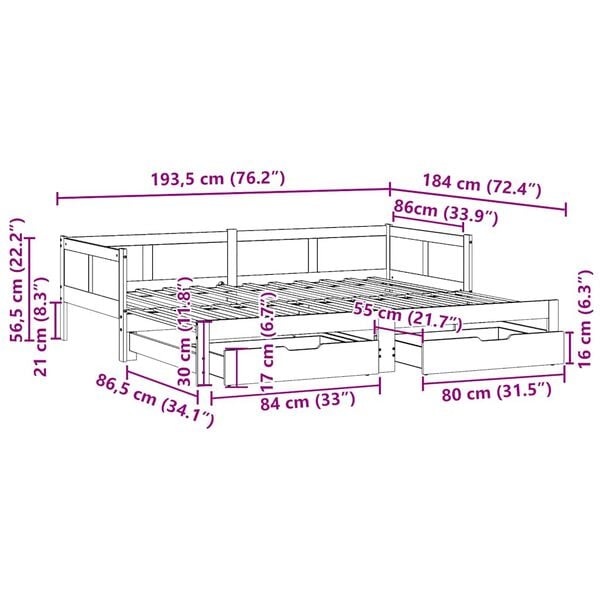 vidaXL Καναπές Κρεβάτι Συρόμενος Χωρίς Στρώμα 90x190 εκ. & Συρτάρια