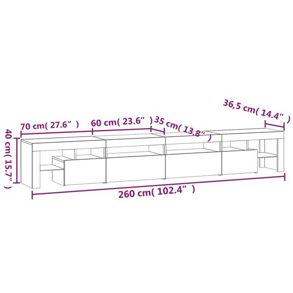 vidaXL Έπιπλο Τηλεόρασης με LED Καφέ Δρυς 260x36,5x40 εκ.