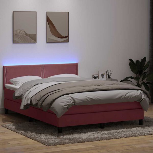 vidaXL &Kappa;&rho;&epsilon;&beta;ά&tau;&iota; Boxspring &mu;&epsilon; &Sigma;&tau;&rho;ώ&mu;&alpha; & LED &Rho;&omicron;&zeta; 140x210 &epsilon;&kappa;. &Beta;&epsilon;&lambda;&omicron;ύ&delta;&iota;&nu;&omicron;