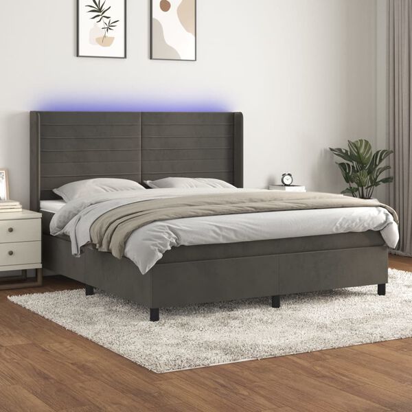 vidaXL &Kappa;&rho;&epsilon;&beta;ά&tau;&iota; Boxspring &mu;&epsilon; &Sigma;&tau;&rho;ώ&mu;&alpha; & LED &Sigma;&kappa;. &Gamma;&kappa;&rho;&iota; 160x200&epsilon;&kappa;. &Beta;&epsilon;&lambda;&omicron;ύ&delta;&iota;&nu;&omicron;
