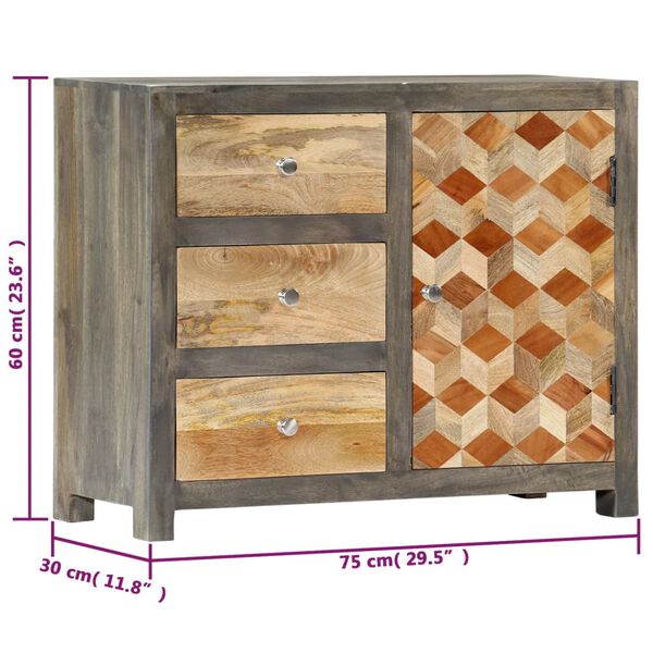 vidaXL Ντουλάπι με Συρτάρια Γκρι 75 x 30 x 60 εκ. Μασίφ Ξύλο Μάνγκο