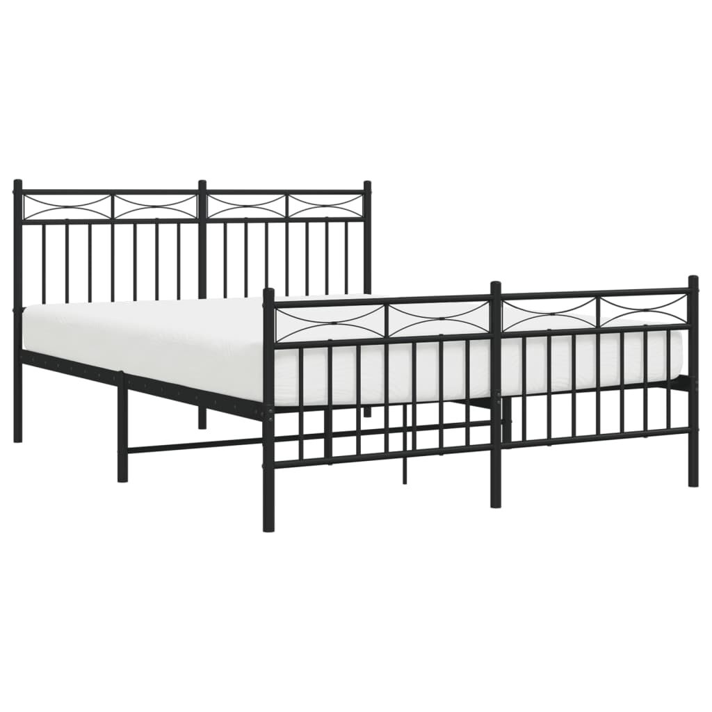 vidaXL Πλαίσιο Κρεβατιού με Κεφαλάρι&Ποδαρικό Μαύρο 140x190εκ. Μέταλλο